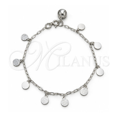 Sterling Silver Charm Bracelet, Ball Design, Polished, Silver Finish, 03.409.0162.07 (03 MM Thickness, 7 Inches Length)