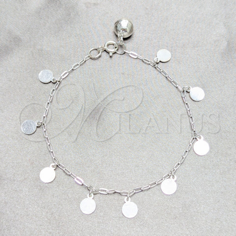 Sterling Silver Charm Bracelet, Ball Design, Polished, Silver Finish, 03.409.0162.07 (03 MM Thickness, 7 Inches Length)
