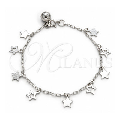 Sterling Silver Charm Bracelet, Star Design, Polished, Silver Finish, 03.409.0163.07 (03 MM Thickness, 7 Inches Length)