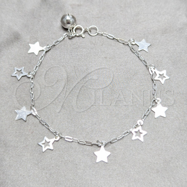 Sterling Silver Bracelet — Charm Bracelet Star Design Polished 03. 03 MM — alternate product view — SKU 158239 | Plata 925 brazalete — Charm Bracelet estrella diseño pulido 03. 03 MM — SKU 158239