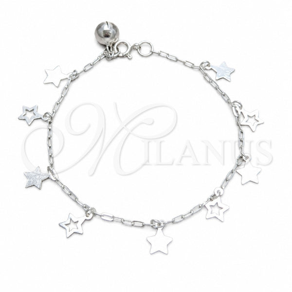 Sterling Silver Charm Bracelet, Star Design, Polished, Silver Finish, 03.409.0163.07 (03 MM Thickness, 7 Inches Length)