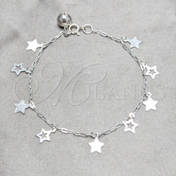 Sterling Silver Charm Bracelet, Star Design, Polished, Silver Finish, 03.409.0163.07 (03 MM Thickness, 7 Inches Length)