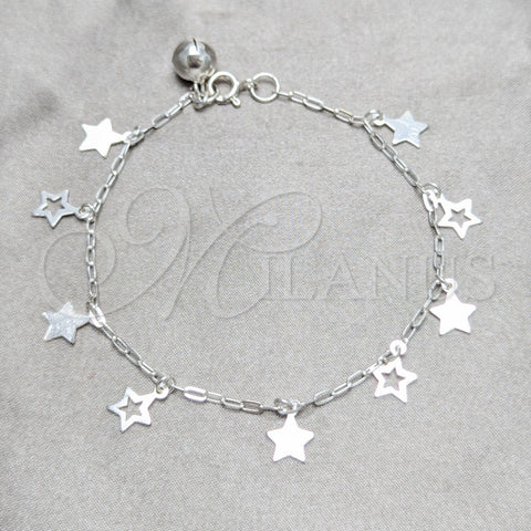 Sterling Silver Charm Bracelet, Star Design, Polished, Silver Finish, 03.409.0163.07 (03 MM Thickness, 7 Inches Length)