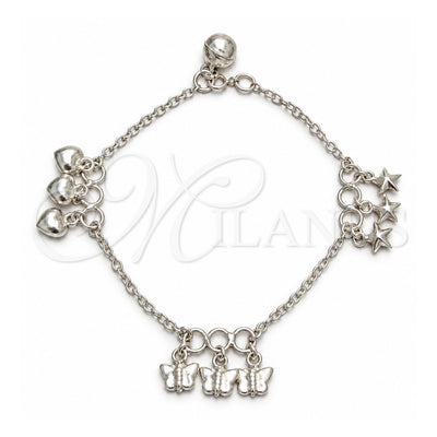 Sterling Silver Charm Bracelet, Butterfly and Star Design, Polished, Silver Finish, 03.409.0164.07 (03 MM Thickness, 7 Inches Length)