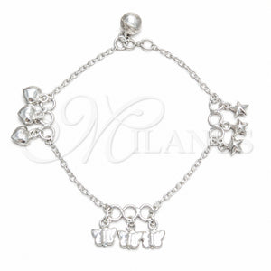 Sterling Silver Charm Bracelet, Butterfly and Star Design, Polished, Silver Finish, 03.409.0164.07 (03 MM Thickness, 7 Inches Length)