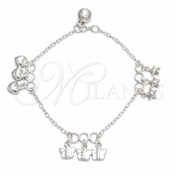 Sterling Silver Charm Bracelet, Butterfly and Star Design, Polished, Silver Finish, 03.409.0164.07 (03 MM Thickness, 7 Inches Length)