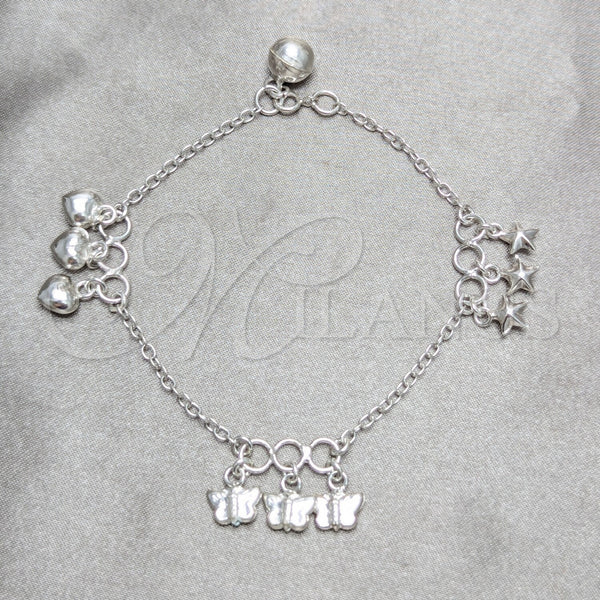 Sterling Silver Charm Bracelet, Butterfly and Star Design, Polished, Silver Finish, 03.409.0164.07 (03 MM Thickness, 7 Inches Length)