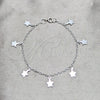 Sterling Silver Charm Bracelet, Star Design, Polished, Silver Finish, 03.409.0165.07 (03 MM Thickness, 7 Inches Length)