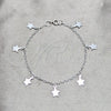 Sterling Silver Charm Bracelet, Star Design, Polished, Silver Finish, 03.409.0165.07 (03 MM Thickness, 7 Inches Length)