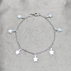 Sterling Silver Charm Bracelet, Star Design, Polished, Silver Finish, 03.409.0165.07 (03 MM Thickness, 7 Inches Length)