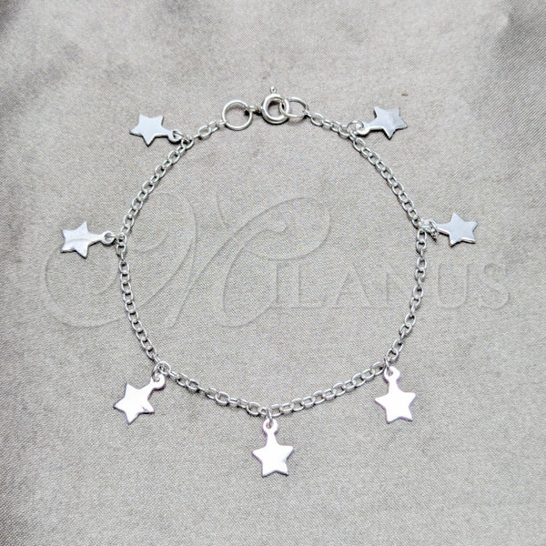 Sterling Silver Bracelet — Charm Bracelet Star Design Polished 03. 03 MM — main product view — SKU 158241 | Plata 925 brazalete — Charm Bracelet estrella diseño pulido 03. 03 MM — SKU 158241