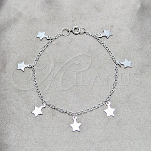 Sterling Silver Bracelet — Charm Bracelet Star Design Polished 03. 03 MM — main product view — SKU 158241 | Plata 925 brazalete — Charm Bracelet estrella diseño pulido 03. 03 MM — SKU 158241