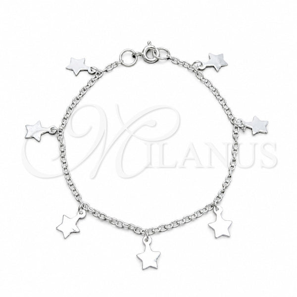 Sterling Silver Charm Bracelet, Star Design, Polished, Silver Finish, 03.409.0165.07 (03 MM Thickness, 7 Inches Length)