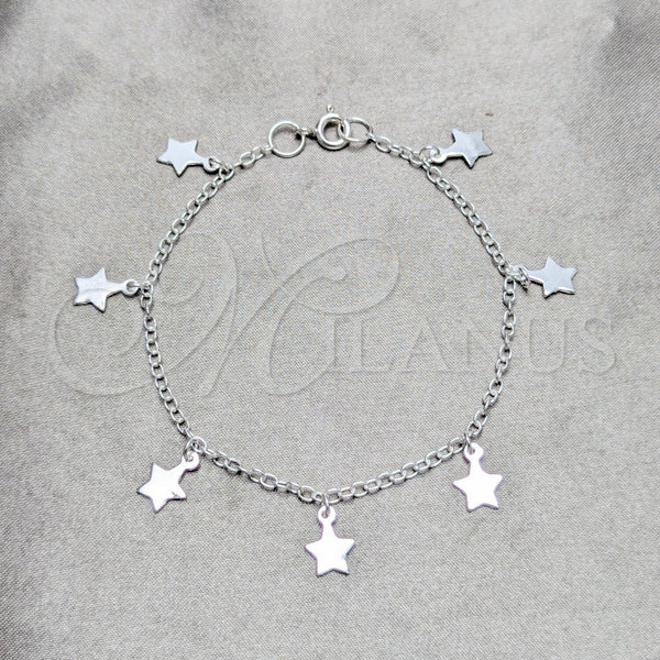 Sterling Silver Charm Bracelet, Star Design, Polished, Silver Finish, 03.409.0165.07 (03 MM Thickness, 7 Inches Length)