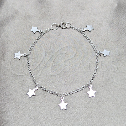 Sterling Silver Charm Bracelet, Star Design, Polished, Silver Finish, 03.409.0165.07 (03 MM Thickness, 7 Inches Length)