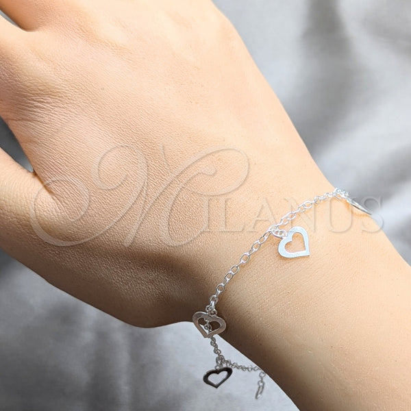 Sterling Silver Bracelet — Charm Bracelet Heart Design Polished 03. 03 MM — alternate product view — SKU 158242 | Plata 925 brazalete — Charm Bracelet corazón diseño pulido 03. 03 MM — SKU 158242