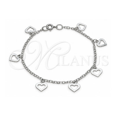 Sterling Silver Charm Bracelet, Heart Design, Polished, Silver Finish, 03.409.0166.07 (03 MM Thickness, 7 Inches Length)