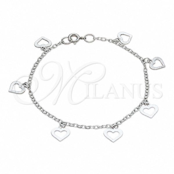 Sterling Silver Charm Bracelet, Heart Design, Polished, Silver Finish, 03.409.0166.07 (03 MM Thickness, 7 Inches Length)
