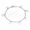 Sterling Silver Charm Bracelet, Heart Design, Polished, Silver Finish, 03.409.0166.07 (03 MM Thickness, 7 Inches Length)
