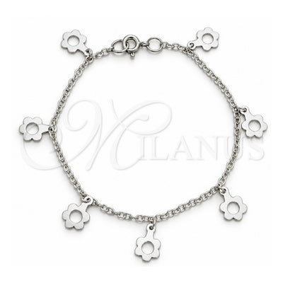 Sterling Silver Charm Bracelet, Flower Design, Polished, Silver Finish, 03.409.0167.07 (03 MM Thickness, 7 Inches Length)