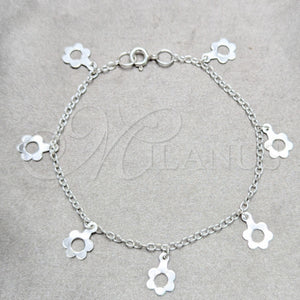 Sterling Silver Bracelet — Charm Bracelet Flower Design Polished 03. 03 MM — main product view — SKU 158243 | Plata 925 brazalete — Charm Bracelet flor diseño pulido 03. 03 MM — SKU 158243