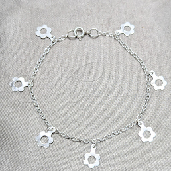 Sterling Silver Bracelet — Charm Bracelet Flower Design Polished 03. 03 MM — main product view — SKU 158243 | Plata 925 brazalete — Charm Bracelet flor diseño pulido 03. 03 MM — SKU 158243
