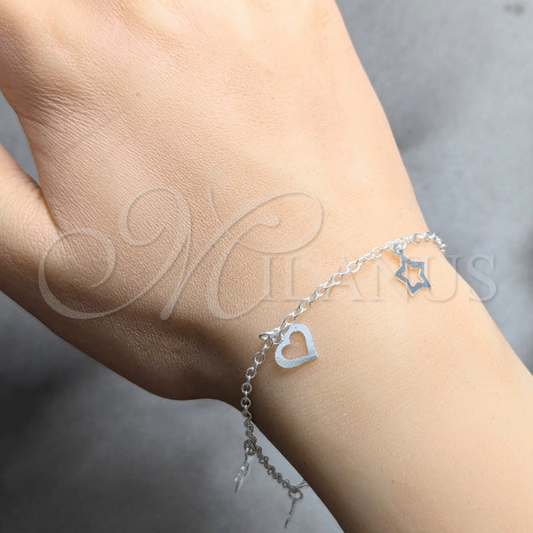 Sterling Silver Bracelet — Charm Bracelet Star and Heart Design Polished 03. — alternate product view — SKU 158245 | Plata 925 brazalete — Charm Bracelet estrella and corazón diseño pulido 03. — SKU 158245