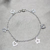 Sterling Silver Charm Bracelet, Star and Heart Design, Polished, Silver Finish, 03.409.0169.07 (03 MM Thickness, 7 Inches Length)