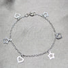 Sterling Silver Charm Bracelet, Star and Heart Design, Polished, Silver Finish, 03.409.0169.07 (03 MM Thickness, 7 Inches Length)