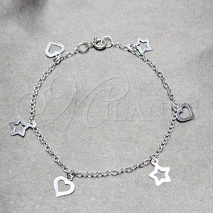 Sterling Silver Bracelet — Charm Bracelet Star and Heart Design Polished 03. — main product view — SKU 158245 | Plata 925 brazalete — Charm Bracelet estrella and corazón diseño pulido 03. — SKU 158245