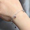 Sterling Silver Charm Bracelet, Star Design, with Garnet Cubic Zirconia, Polished, Silver Finish, 03.409.0171.07 (03 MM Thickness, 7 Inches Length)