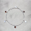 Sterling Silver Charm Bracelet, Star Design, with Garnet Cubic Zirconia, Polished, Silver Finish, 03.409.0171.07 (03 MM Thickness, 7 Inches Length)