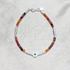 Sterling Silver Fancy Bracelet, Ball and Evil Eye Design, with Orange Red Crystal, Polished, Silver Finish, 03.409.0177.07 (03 MM Thickness, 7 Inches Length)