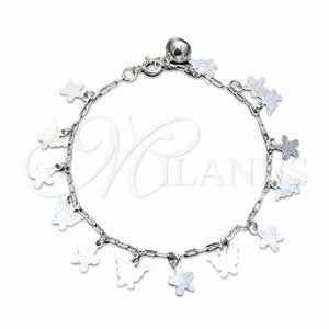 Sterling Silver Charm Bracelet, Butterfly and Flower Design, Polished, Silver Finish, 03.409.0184.07 (03 MM Thickness, 7 Inches Length)