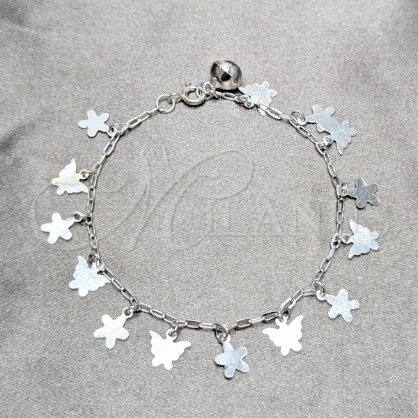 Sterling Silver Bracelet — Charm Bracelet Butterfly and Flower Design Polished 03. — alternate product view — SKU 158260 | Plata 925 brazalete — Charm Bracelet mariposa and flor diseño pulido 03. — SKU 158260