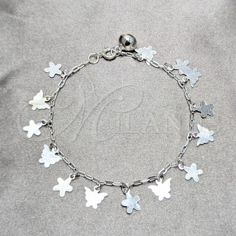 Sterling Silver Charm Bracelet, Butterfly and Flower Design, Polished, Silver Finish, 03.409.0184.07 (03 MM Thickness, 7 Inches Length)