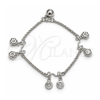 Sterling Silver Charm Bracelet, Flower Design, Polished, Silver Finish, 03.409.0185.07 (03 MM Thickness, 7 Inches Length)