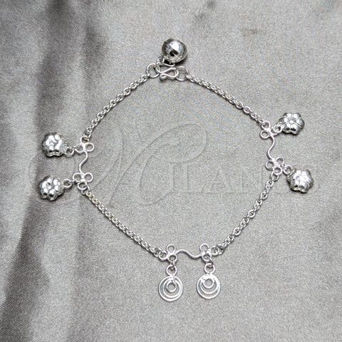 Sterling Silver Charm Bracelet, Flower Design, Polished, Silver Finish, 03.409.0185.07 (03 MM Thickness, 7 Inches Length)