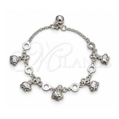 Sterling Silver Charm Bracelet, Elephant Design, Polished, Silver Finish, 03.409.0186.07 (03 MM Thickness, 7 Inches Length)