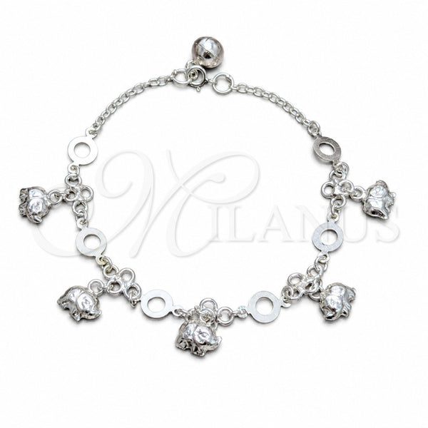 Sterling Silver Charm Bracelet, Elephant Design, Polished, Silver Finish, 03.409.0186.07 (03 MM Thickness, 7 Inches Length)