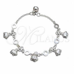 Sterling Silver Charm Bracelet, Elephant Design, Polished, Silver Finish, 03.409.0186.07 (03 MM Thickness, 7 Inches Length)
