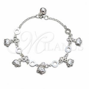 Sterling Silver Charm Bracelet, Elephant Design, Polished, Silver Finish, 03.409.0186.07 (03 MM Thickness, 7 Inches Length)