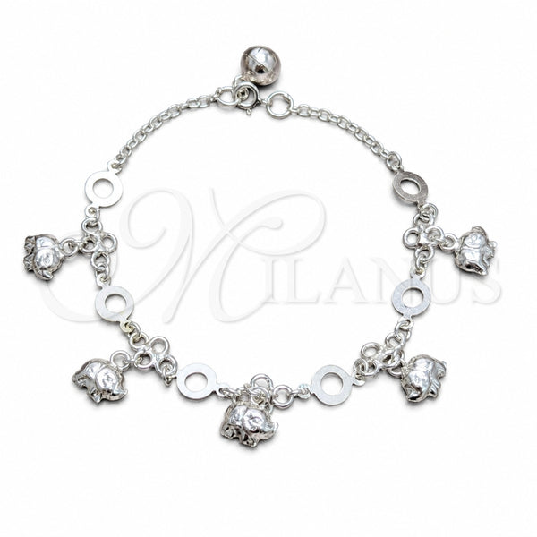 Sterling Silver Charm Bracelet, Elephant Design, Polished, Silver Finish, 03.409.0186.07 (03 MM Thickness, 7 Inches Length)