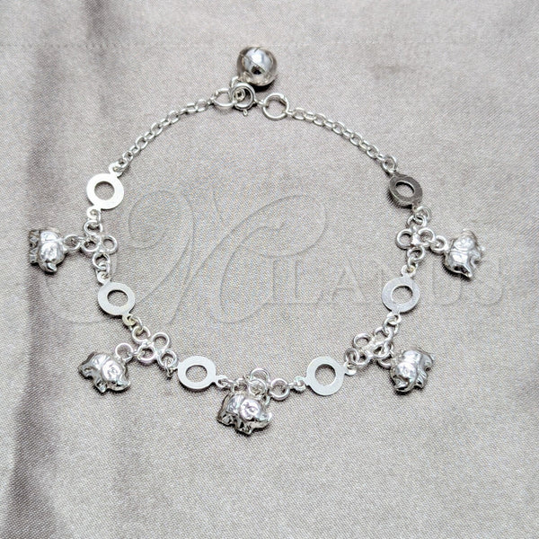 Sterling Silver Charm Bracelet, Elephant Design, Polished, Silver Finish, 03.409.0186.07 (03 MM Thickness, 7 Inches Length)