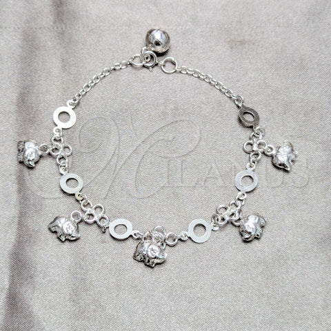 Sterling Silver Charm Bracelet, Elephant Design, Polished, Silver Finish, 03.409.0186.07 (03 MM Thickness, 7 Inches Length)
