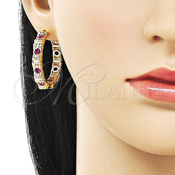 Gold Filled Hoop Earrings — Huggie Hoop with Ruby Cubic Zirconia Polished 02. — alternate product view — SKU 158267 | Oro Laminado aretes de aro — Huggie Hoop with Ruby Cubic Zirconia pulido 02. — SKU 158267