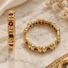 Oro Laminado Huggie Hoop, Gold Filled Style with Ruby Cubic Zirconia, Polished, Golden Finish, 02.204.0042.35