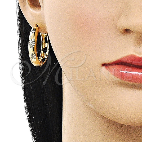 Gold Filled Hoop Earrings — Huggie Hoop Heart Design with White Micro Pave — alternate product view — SKU 158268 | Oro Laminado aretes de aro — Huggie Hoop corazón diseño with blanco Micro Pave — SKU 158268