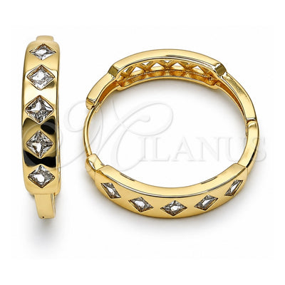 Oro Laminado Huggie Hoop, Gold Filled Style with White Cubic Zirconia, Polished, Golden Finish, 02.204.0045.35