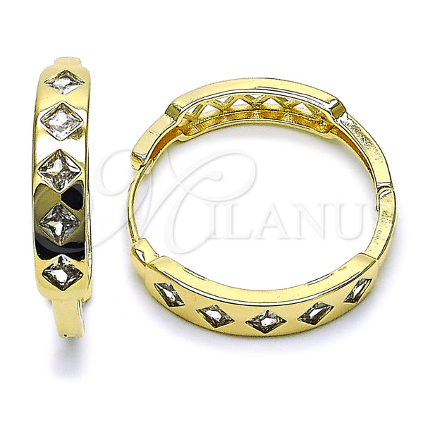 Gold Filled Hoop Earrings — Huggie Hoop with White Cubic Zirconia Polished 02. — main product view — SKU 158270 | Oro Laminado aretes de aro — Huggie Hoop with blanco Cubic Zirconia pulido 02. — SKU 158270